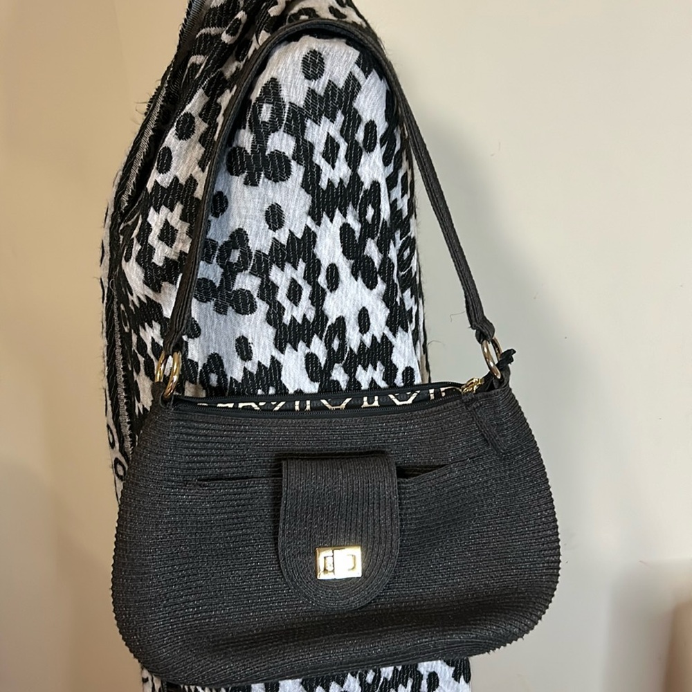 Talbots Black Straw Shoulder Bag